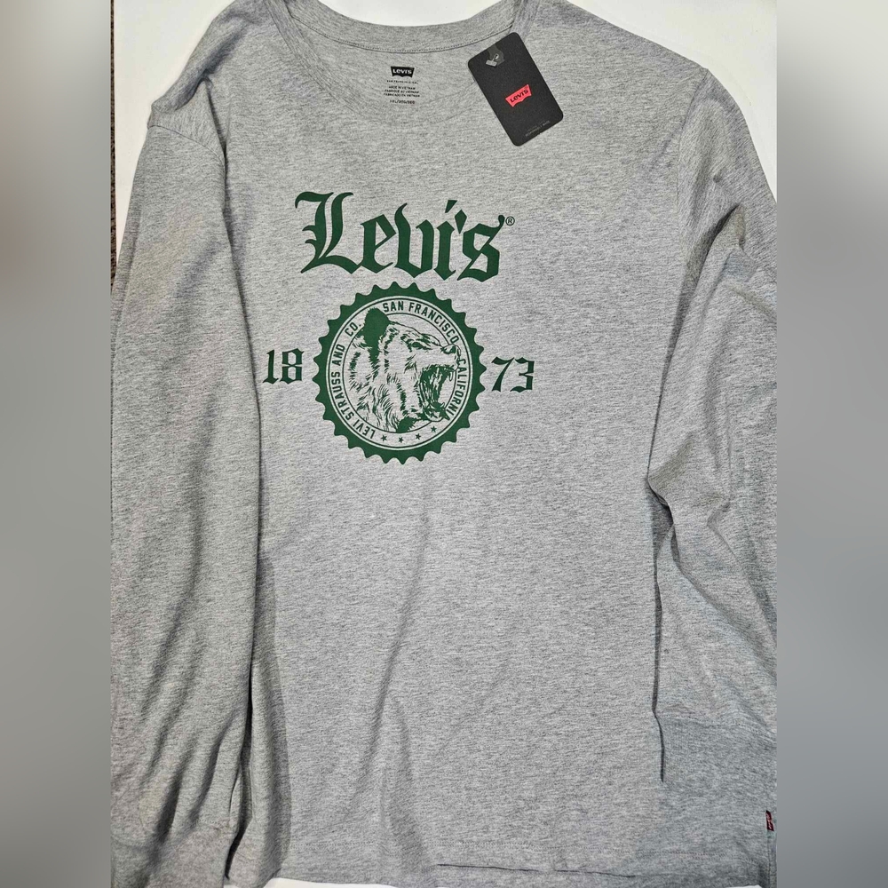 Levi's T-Shirt Mens 3XL Grey Green Graphic Logo Casual Long Sleeve‎ Casual Tee